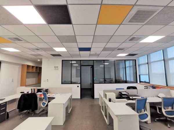 Open office area ceiling acoustic panels